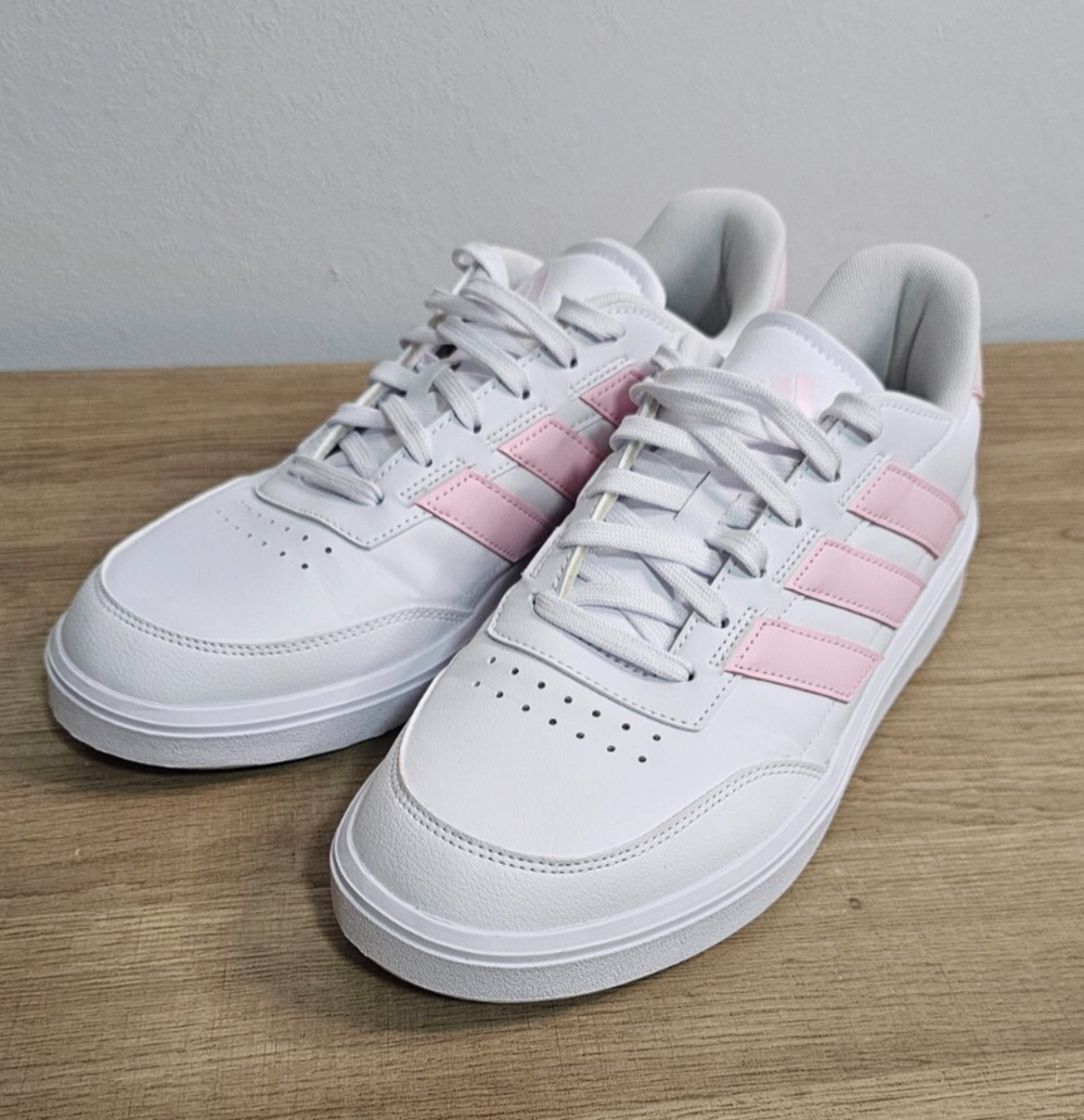 Adidas Womens Lifestyle Courtblock White w/Pink Stripe Tennis Shoes Size 9.5 NEW